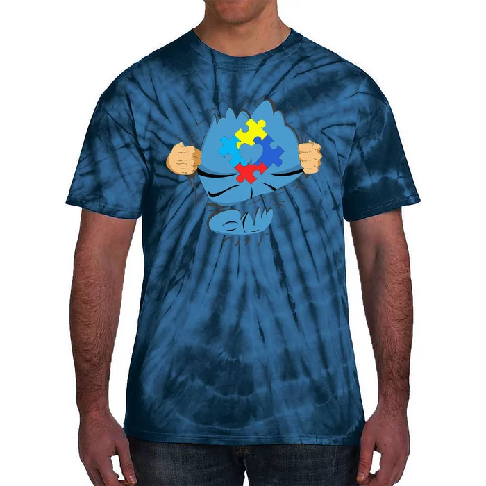 Autism Superhero Gift For Dad Autism Awareness Gift Tie-Dye T-Shirt