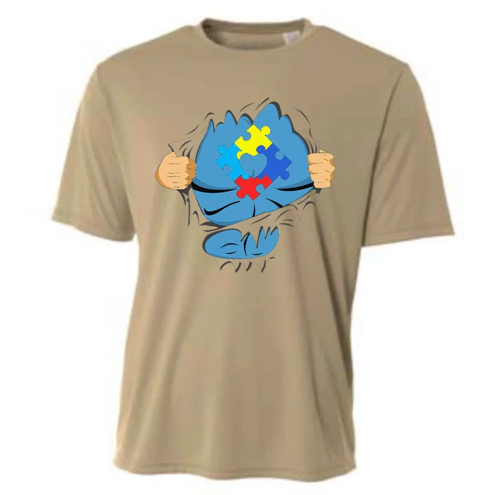 Autism Superhero Gift For Dad Autism Awareness Gift Cooling Performance Crew T-Shirt