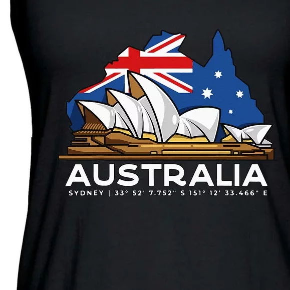 Australia Sydney Gps Coordinates Opera House Ladies Essential Flowy Tank