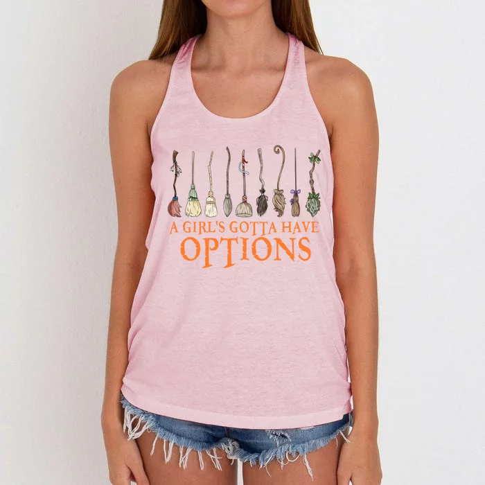 A S Gotta Have Options With Witch Broom Halloween Gift Women's Knotted Racerback Tank