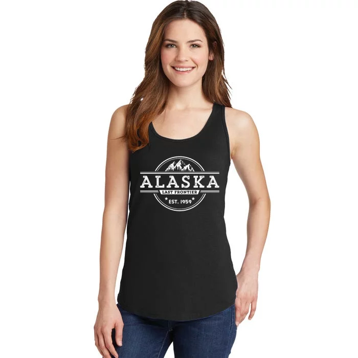 Alaska Souvenir Gift With A Vintage Style Mountain Design Ladies Essential Tank