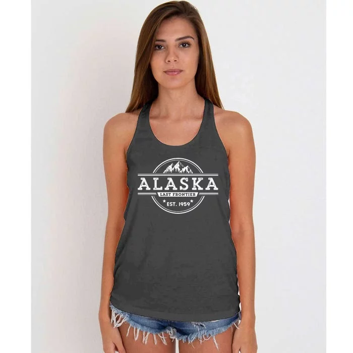 Alaska Souvenir Gift With A Vintage Style Mountain Design Women's Knotted Racerback Tank