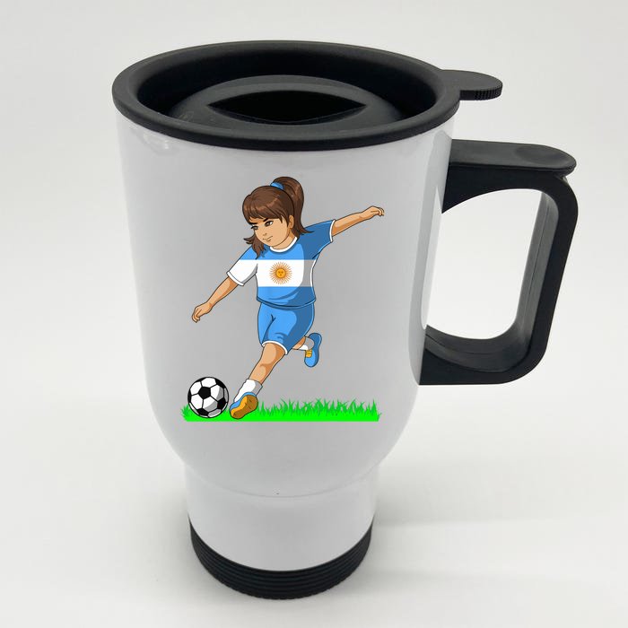 Argentinian Soccer Girl Argentina Flag Jersey Football Fans Front & Back Stainless Steel Travel Mug