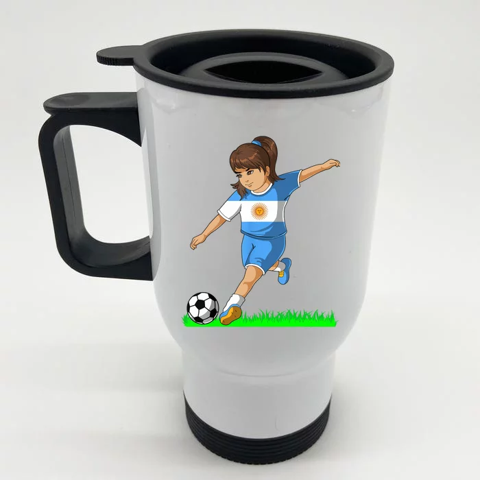 Argentinian Soccer Girl Argentina Flag Jersey Football Fans Front & Back Stainless Steel Travel Mug