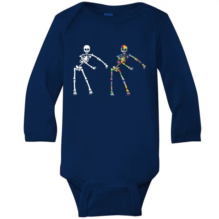 Autism Skeleton Gift Ns Flossing Dabbing Dance Baby Long Sleeve Bodysuit