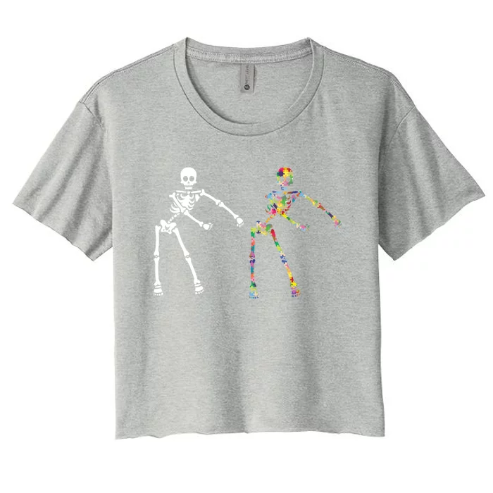 Autism Skeleton Gift Ns Flossing Dabbing Dance Women's Crop Top Tee