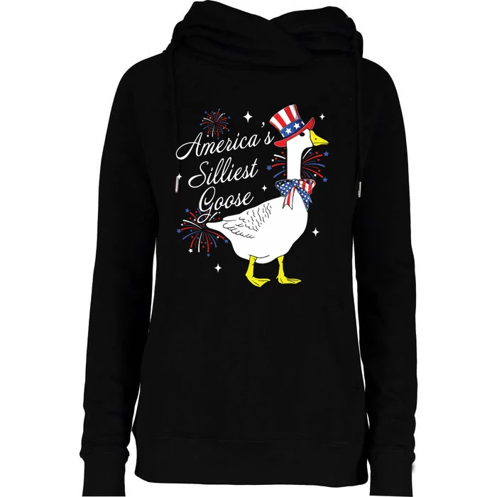 Americas Silliest Goose Fourth Of July Silly Goose Fireworks Womens Funnel Neck Pullover Hood