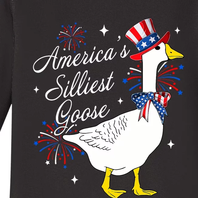 Americas Silliest Goose Fourth Of July Silly Goose Fireworks Baby Long Sleeve Bodysuit