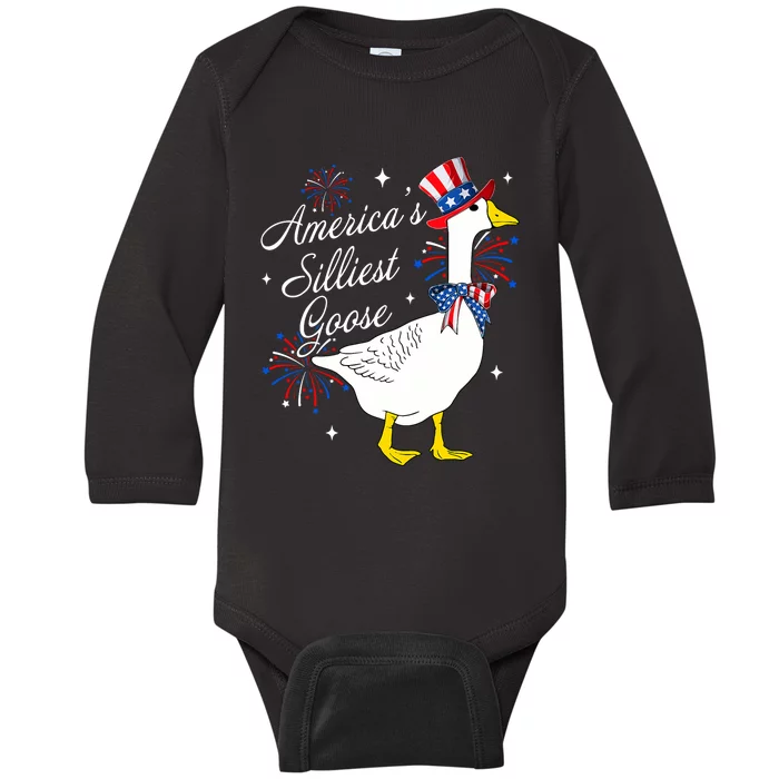 Americas Silliest Goose Fourth Of July Silly Goose Fireworks Baby Long Sleeve Bodysuit