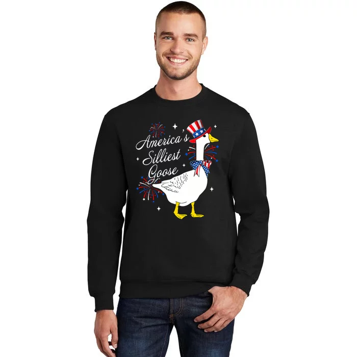 Americas Silliest Goose Fourth Of July Silly Goose Fireworks Tall Sweatshirt