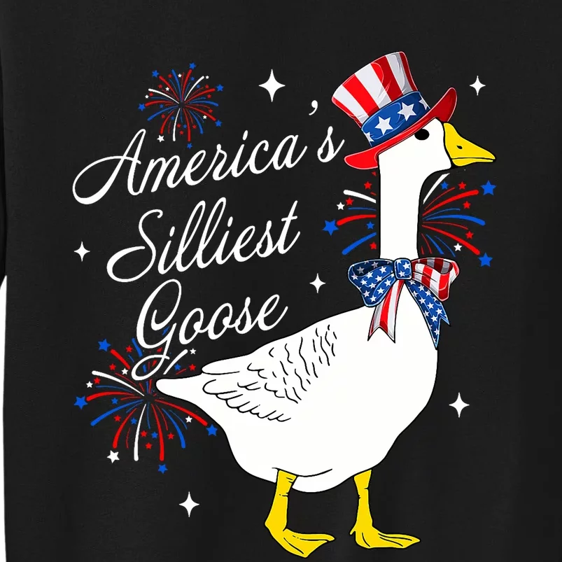 Americas Silliest Goose Fourth Of July Silly Goose Fireworks Tall Sweatshirt