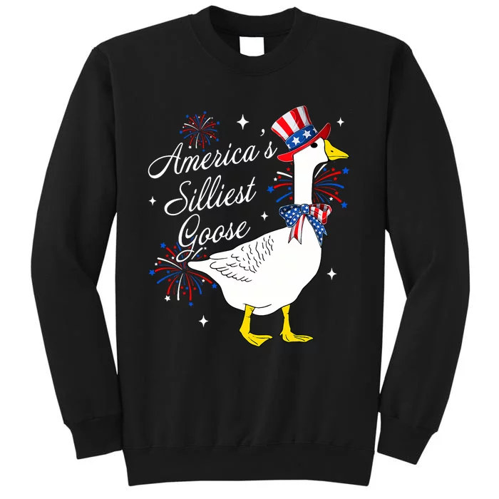 Americas Silliest Goose Fourth Of July Silly Goose Fireworks Tall Sweatshirt