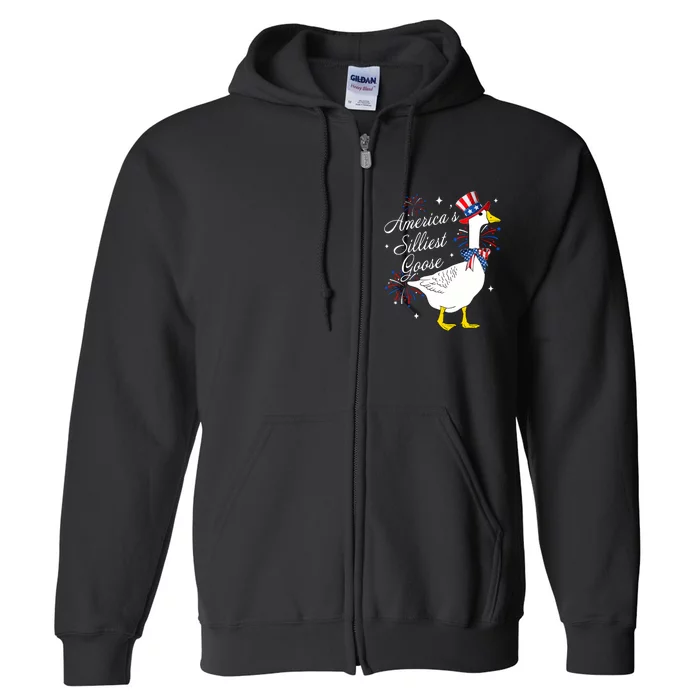 Americas Silliest Goose Fourth Of July Silly Goose Fireworks Full Zip Hoodie