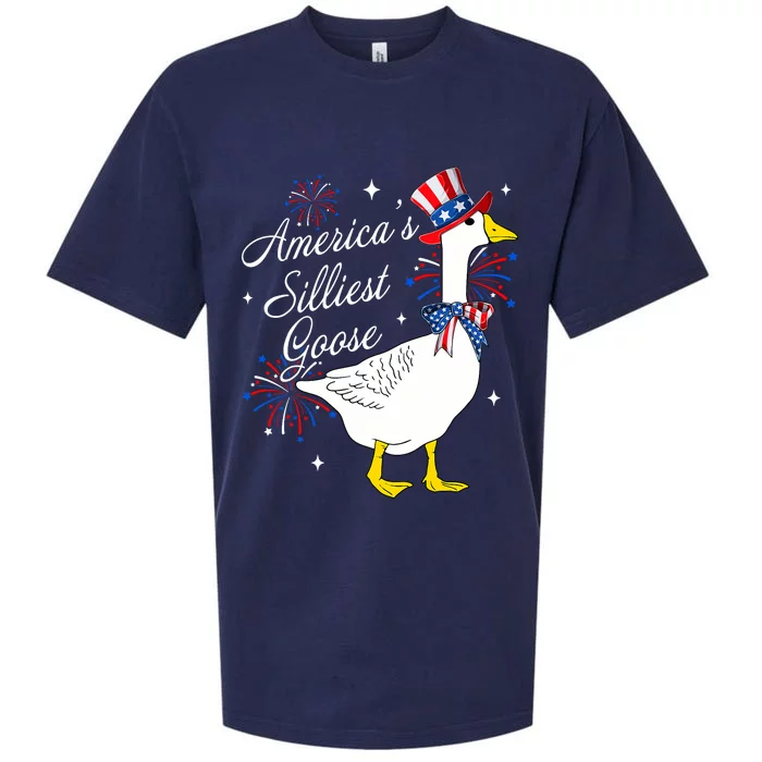 Americas Silliest Goose Fourth Of July Silly Goose Fireworks Sueded Cloud Jersey T-Shirt