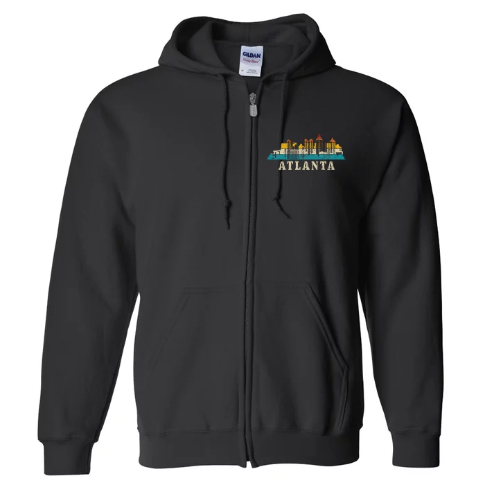 Atlanta Skyline Georgia Atl Vintage Pride Retro Full Zip Hoodie