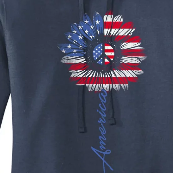 America Sunflower Gift Usa Flag Sunflower Peace Sign Great Gift Women's Pullover Hoodie