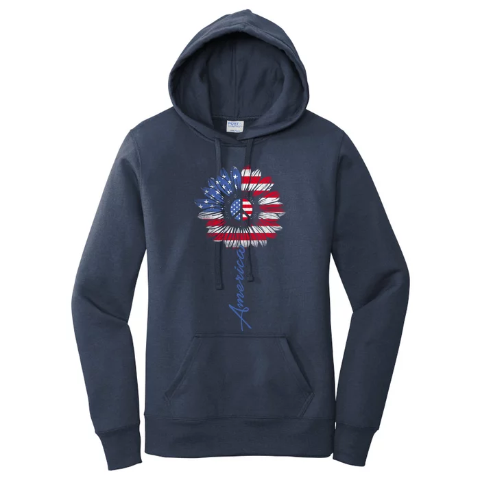 America Sunflower Gift Usa Flag Sunflower Peace Sign Great Gift Women's Pullover Hoodie