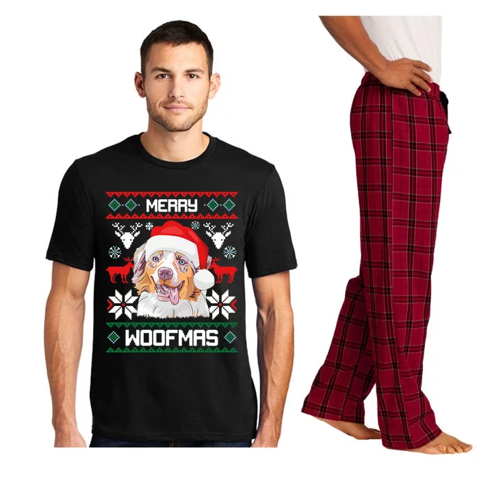 Australian Shepherd Gift For Merry Christmas Woofmas Clothes Gift Pajama Set