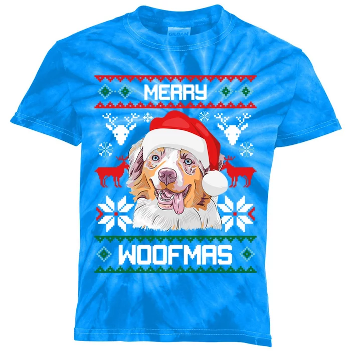 Australian Shepherd Gift For Merry Christmas Woofmas Clothes Gift Kids Tie-Dye T-Shirt