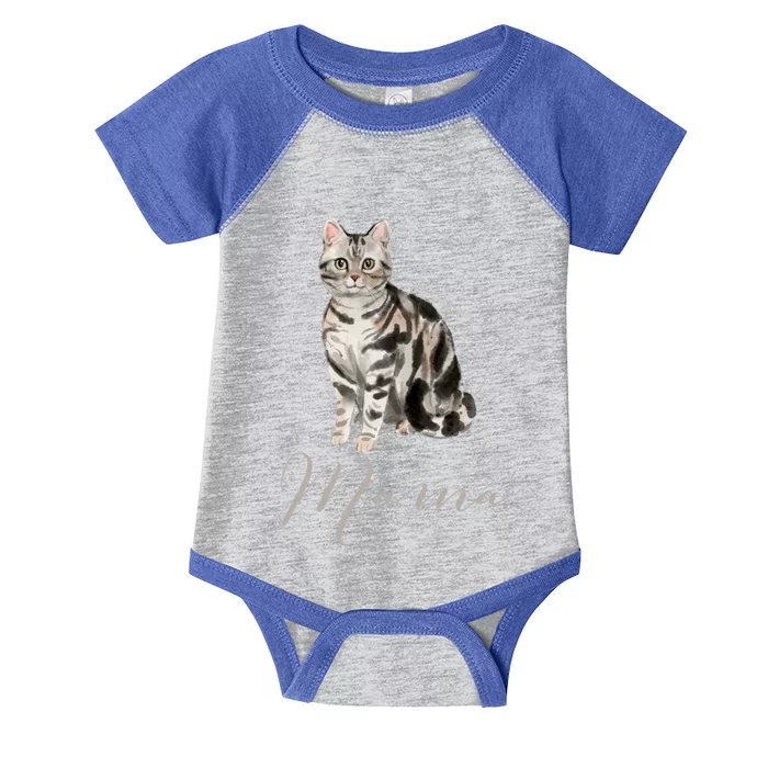 American Shorthair Gray Tabby Cat Mama Gift Cat Mom Present Gift Infant Baby Jersey Bodysuit