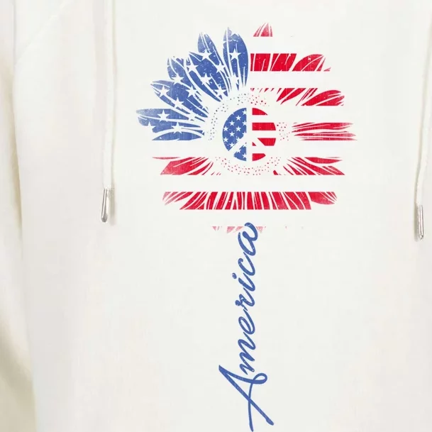 America Sunflower Gift Usa Flag Sunflower Peace Sign Gift Womens Funnel Neck Pullover Hood