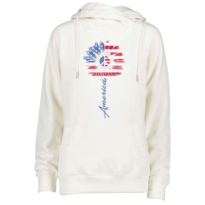 America Sunflower Gift Usa Flag Sunflower Peace Sign Gift Womens Funnel Neck Pullover Hood