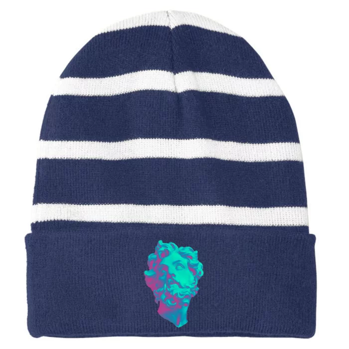 Aesthetic Statue Head Striped Beanie with Solid Band