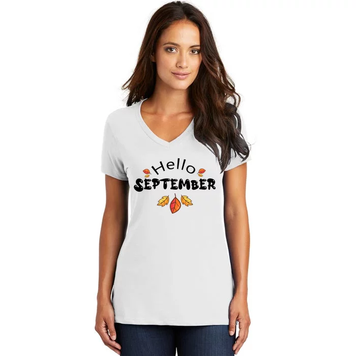 Autumn Season Hello September Graphic Women's V-Neck T-Shirt