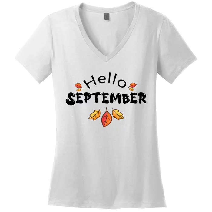 Autumn Season Hello September Graphic Women's V-Neck T-Shirt