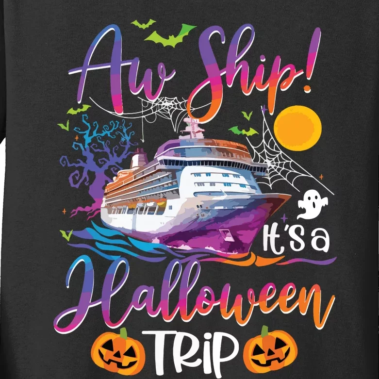 Aw Ship Halloween Trip Family Cruising Crew Cruise Squad Kids Long Sleeve Shirt