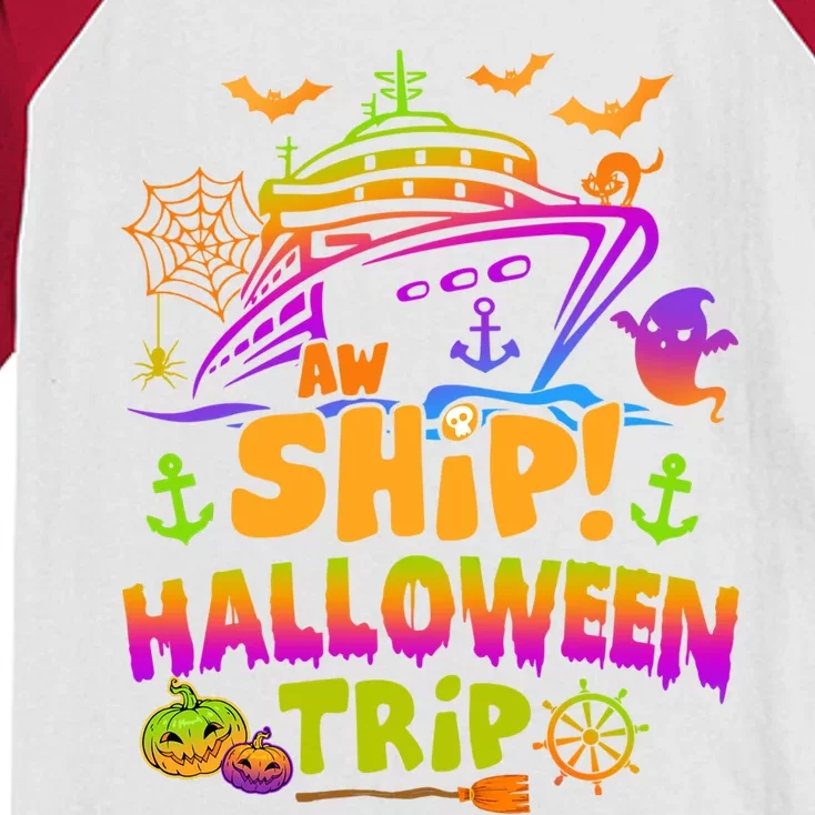 Aw Ship Halloween Trip Family Cruising Crew Cruise Squad Gift Kids Colorblock Raglan Jersey