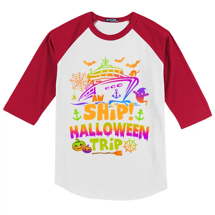 Aw Ship Halloween Trip Family Cruising Crew Cruise Squad Gift Kids Colorblock Raglan Jersey