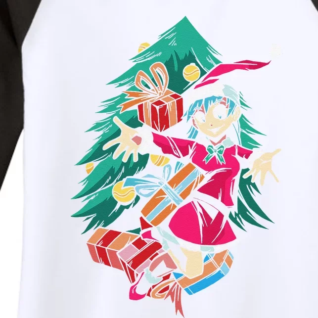 Anime Santa Hat Christmas Pajama Cute Kawaii Xmas Otaku Women's Tri-Blend 3/4-Sleeve Raglan Shirt