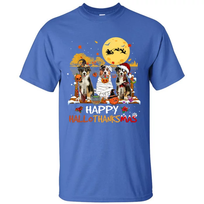 Australian Shepherd Happy Hallothanksmas Halloween Cute Gift Tall T-Shirt