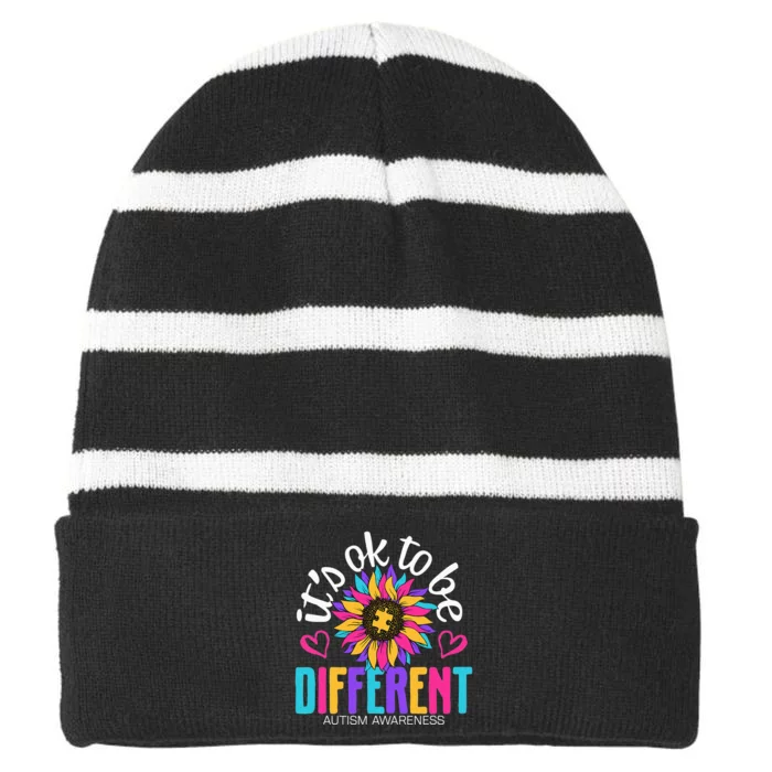 Autism Sunflower it's ok to be Different Autism Awareness Striped Beanie with Solid Band