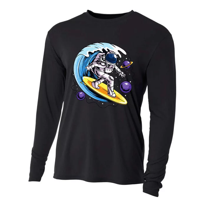 Astronaut Surfing in Outer Space Surfer Surfboarder Spaceman Cooling Performance Long Sleeve Crew