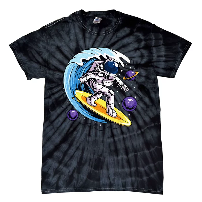 Astronaut Surfing in Outer Space Surfer Surfboarder Spaceman Tie-Dye T-Shirt