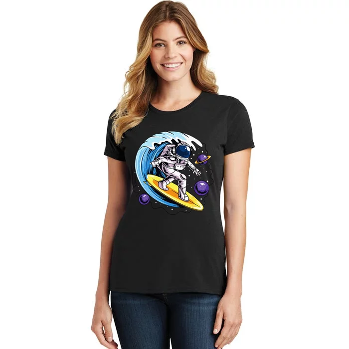 Astronaut Surfing in Outer Space Surfer Surfboarder Spaceman Women's T-Shirt