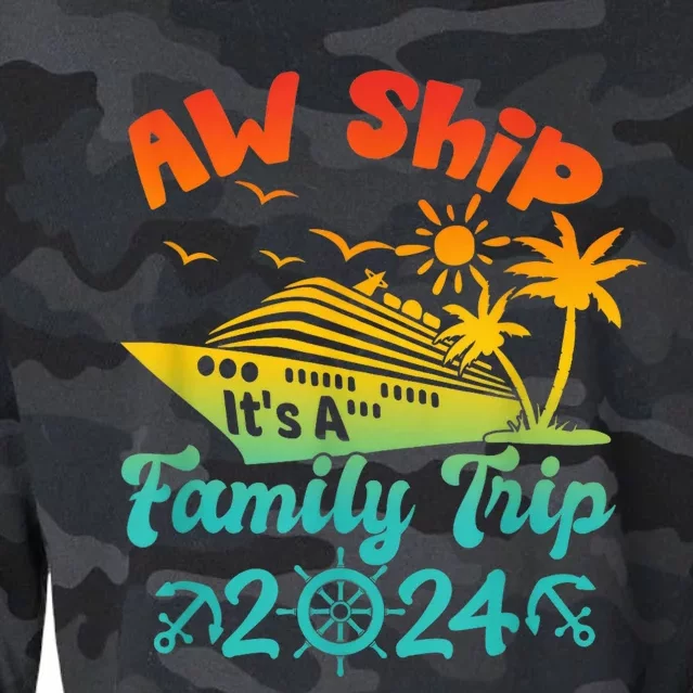 Aw Ship! It's A Family Trip Cruise Vacation Beach 2024 Funny Cropped Pullover Crew