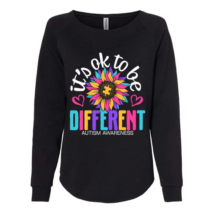 Autism Sunflower it's ok to be Different Autism Awareness Womens California Wash Sweatshirt