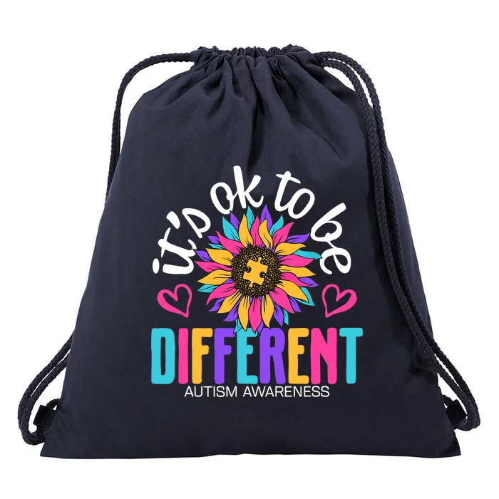 Autism Sunflower it's ok to be Different Autism Awareness Drawstring Bag