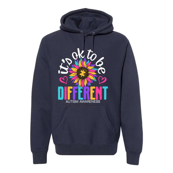 Autism Sunflower it's ok to be Different Autism Awareness Premium Hoodie