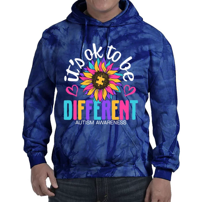 Autism Sunflower it's ok to be Different Autism Awareness Tie Dye Hoodie