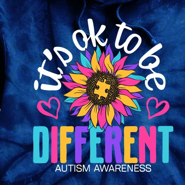 Autism Sunflower it's ok to be Different Autism Awareness Tie Dye Hoodie