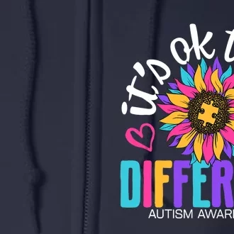 Autism Sunflower it's ok to be Different Autism Awareness Full Zip Hoodie