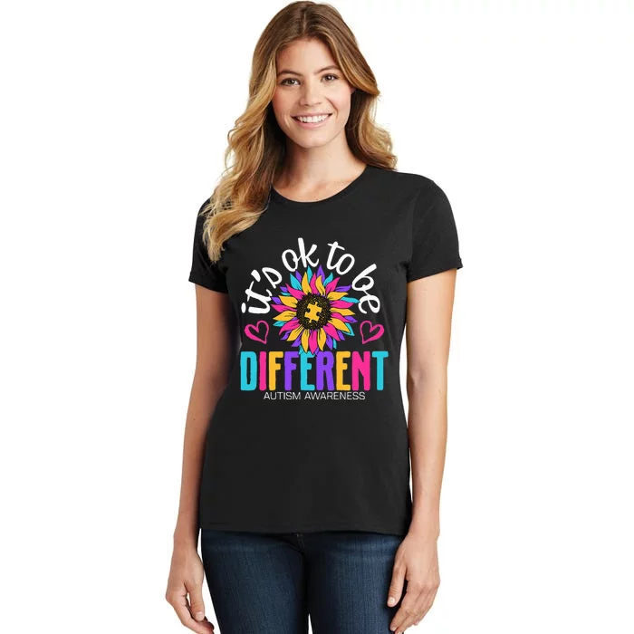 Autism Sunflower it's ok to be Different Autism Awareness Women's T-Shirt