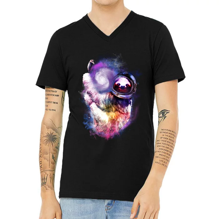 Astronaut Sloth In Space V-Neck T-Shirt