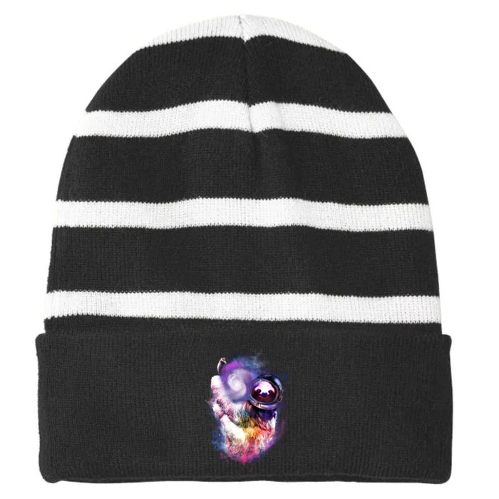 Astronaut Sloth In Space Striped Beanie with Solid Band