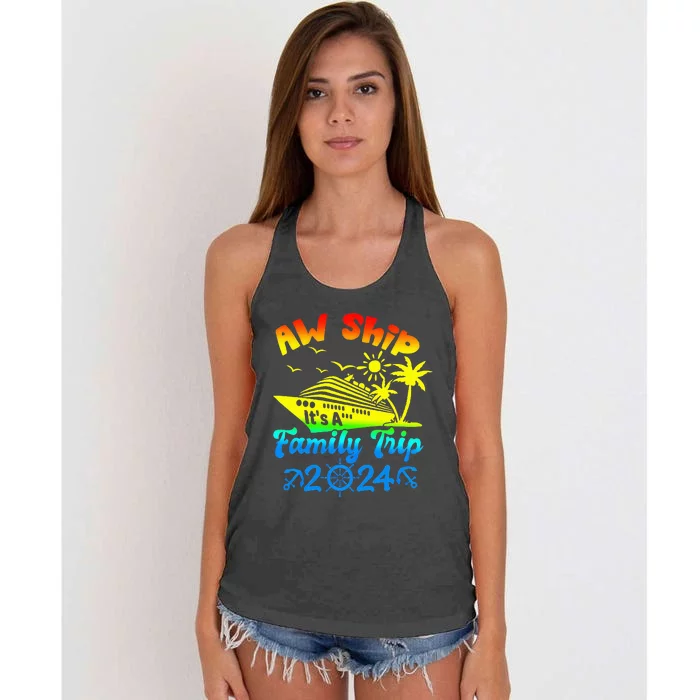 Aw Ship Its A Family Cruise 2024 Trip Vacation Matching Women's Knotted Racerback Tank