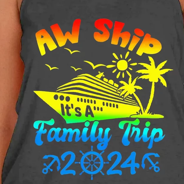 Aw Ship Its A Family Cruise 2024 Trip Vacation Matching Women's Knotted Racerback Tank